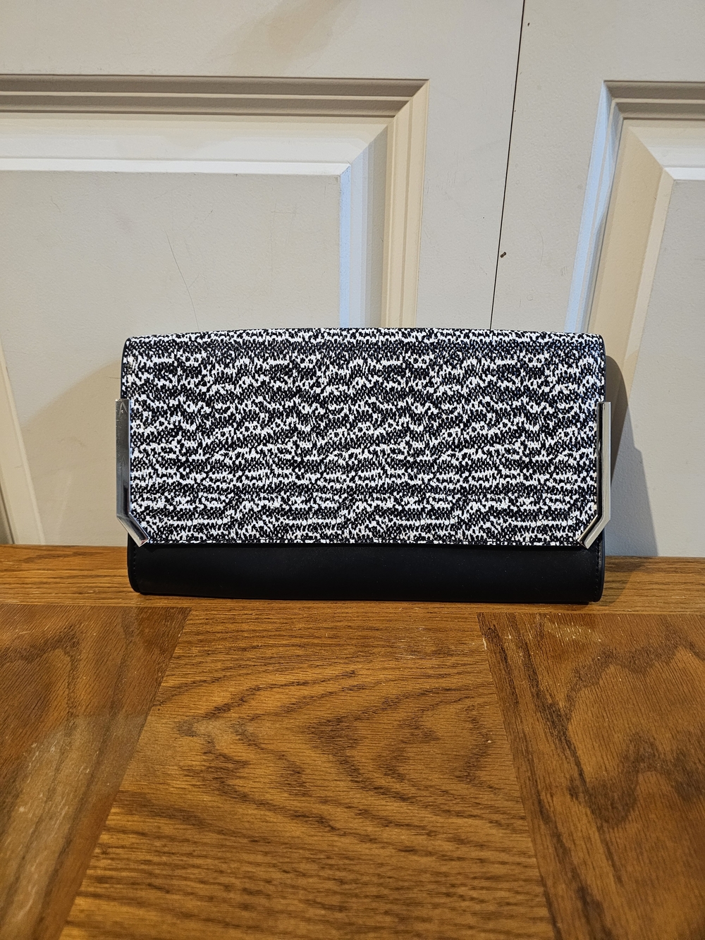 Vince Camuto Black and White Textured Flap Clutch